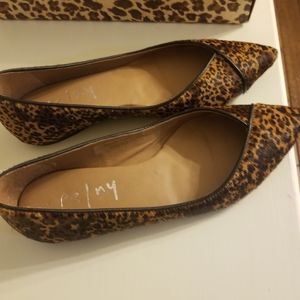 French sole snow leopard haircalf flats